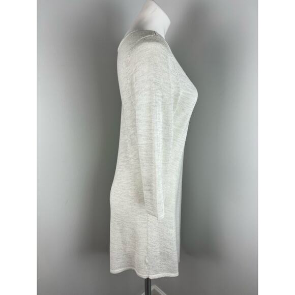 White House Black Market Cream Sparkle A-Symmetrical Hem Knit Dress Medium - Picture 2 of 5